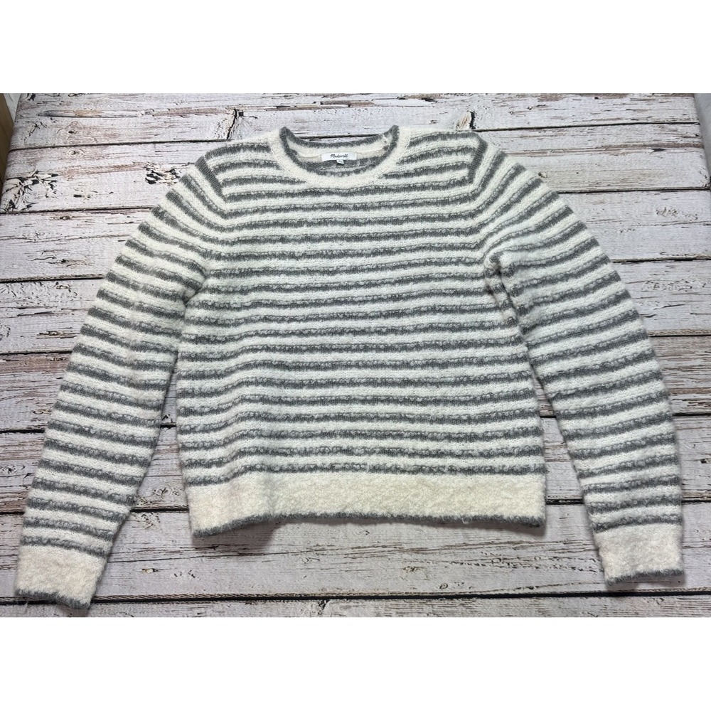 Madewell Sweater Womens Large Gray Ivory Crewneck Alpaca Wool Blend Knit